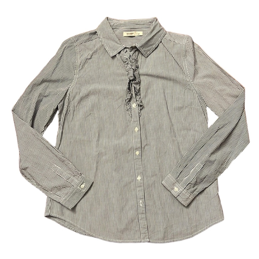 Gray/White Pinstripe Button Down Blouse Size M